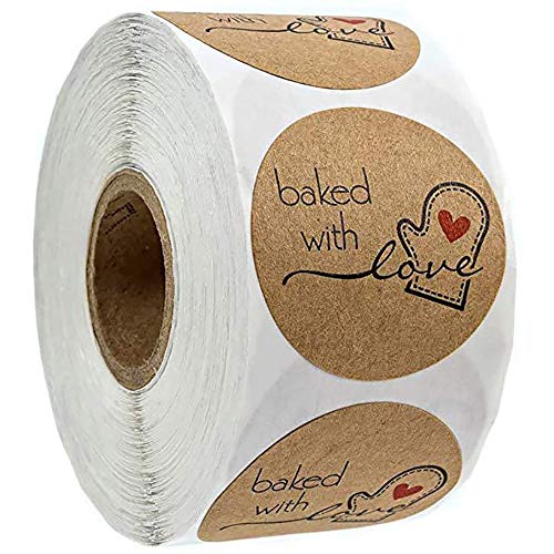 POFET 500pcs Kraft Handgemachte runde Backaufkleber Selbstklebende Etikette Runde handgemachte Aufkleber Etiketten Etiketten Roll Dekor für hausgemachte Geschenke von POFET