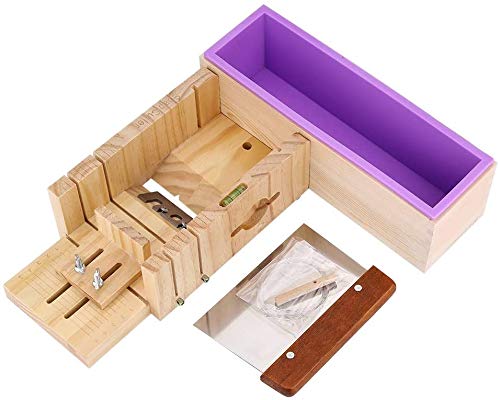 POFET Handgemachte Seifenkerzen DIY Tool Set 42oz Seife Silikonform und verstellbare Holzseifenschneider Form Box und Edelstahlklinge von POFET