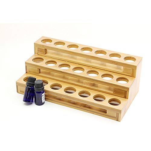 POFET Holz Ätherisches Öl Organisator Behälter Duftöle Display Ständer, 21 Löcher Aufbewahrung Box Raumdüftezubehör für Nagellack, Duftöle, Kosmetik und Lippenstift - Weihnachten Geschenk von POFET