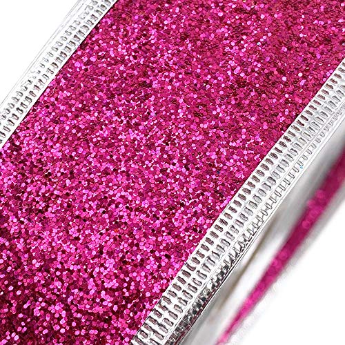 POFET Weihnachtsband 50mm Breit, Hot Pink Glitzerband Weihnachten Dekoband, Band mit Goldkante, 91.4M Geschenkband für Weihnachtsbasteleien von POFET