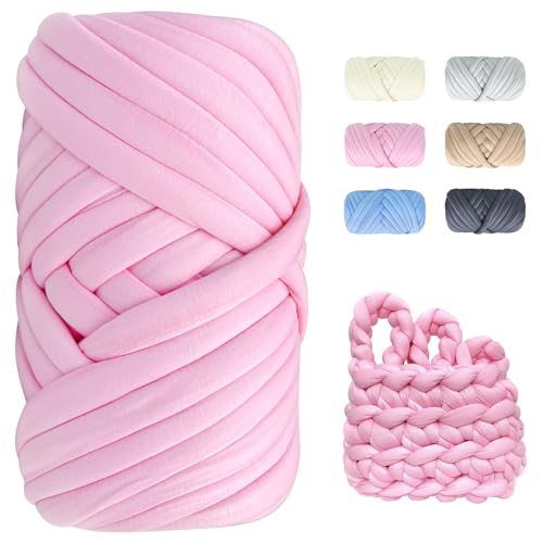 Dicke Wolle zum Handstricken - 500g Länge ca 25m Chunky Yarn Wolle zum Armstricken DIY XXL Dick Wolle Weiches Flauschige Strickgarn Dickes Garn Dicke Wolle zum Häkeln für Decke, Tasche, Kissen, Rosa von POFIBO