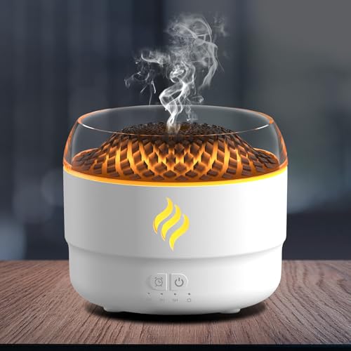 Flammen Aroma Diffuser, Vulkan-Diffuser ätherische Öle mit 7 Farben Licht, 280 ml Duftöl Diffuser mit intelligenter 3-Gang-Timing-Funktion und Trockenbrennschutz für Raumduft Diffuser, Büro (Weiß) von POFIBO