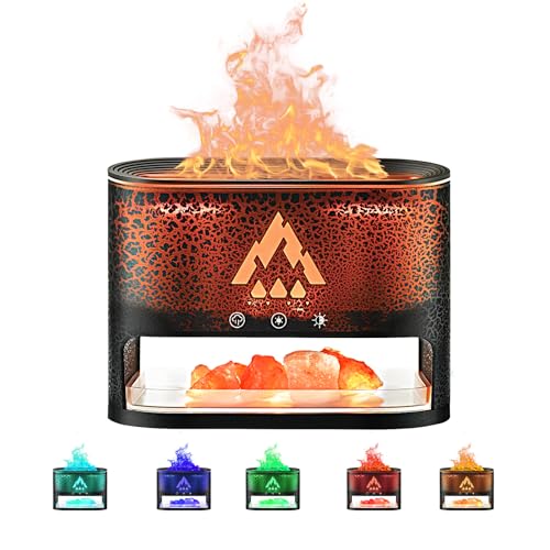 POFIBO Flame Air Diffuser - Aroma Diffuser Flammeneffekt, Smart Multi Farben LED Aroma-Diffuser mit Himalaya Salzstein Flammen Luftbefeuchter USB Air Humidifier Duftöl Diffuser für Zuhause, Büro von POFIBO