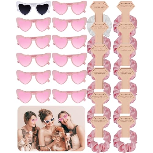 POFIBO JGA Brille Team Braut Haargummi - 24 Stück Braut Herz Brille Set Enthalten 12 Herzförmige Brille + 12 Bride Haargummi, JGA Brille Team Braut Herz Brille für Party, Hochzeit, Karneval von POFIBO