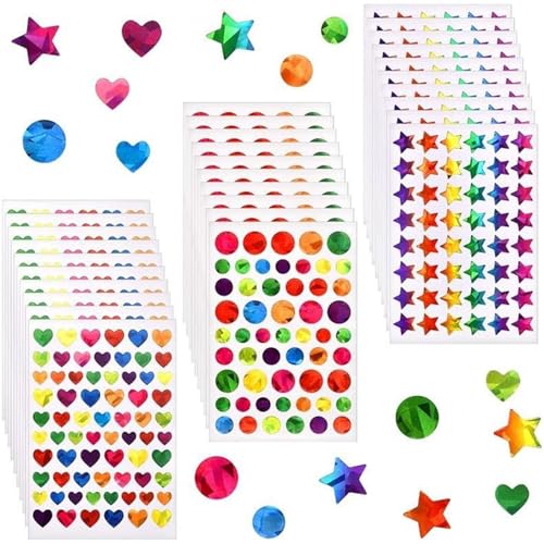 1710Stück Glitzersteine Selbstklebend,Glitzer Aufkleber Kleine Aufkleber Scrapbook Sticker zum Basteln,Laser Aufkleber Kinder Belohnungssticker Glänzend Belohnung Sticker für Basteln Etiketten von POHOVE