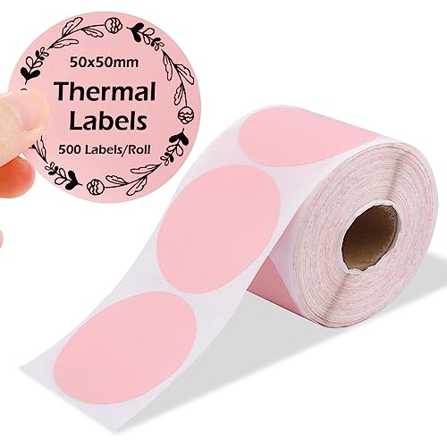 2" Runde Thermoetiketten,Thermo-Aufkleber Etiketten,Thermodirekt-Etiketten,Mehrzweck-Etiketten,selbstklebend,Thermo-Aufkleber für Preis,Name,Adresse,Logo,Barcode,500 Etiketten/1 Rolle(Pink) von POHOVE