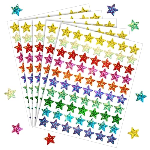 2100 Stück/30 Blätter Aufkleber Sterne, Bunte Laser Belohnungssticker, Sterne Aufkleber für Belohnungsdiagramm, Scrapbooking, Hervorgehobene Markierungen, DIY-Handwerk(COLOR:wie gezeigt) von POHOVE