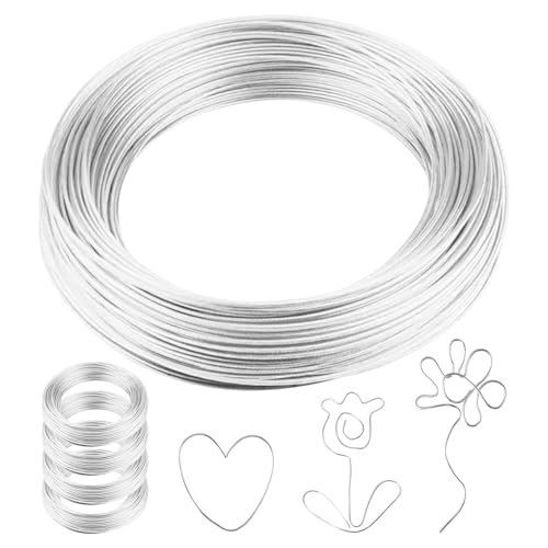 5 Rollen Basteldraht 1mm x 10m, Draht zum Basteln, Aluminiumdraht Schmuckdraht Modellierdraht, Silber Wire DIY-Skulpturen, Draht Rostfrei für Schmuckherstellung Bastelarbeiten von POHOVE