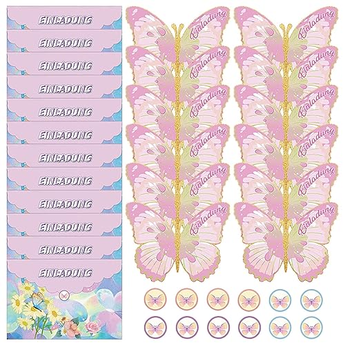 POHOVE 12pack Birthday Invitations for Girls Butterfly Theme,Birthday Butterfly Invitations with Envelopes & Butterfly Stickers,Floral Invitation Cards for Baby Shower Wedding Decor von POHOVE