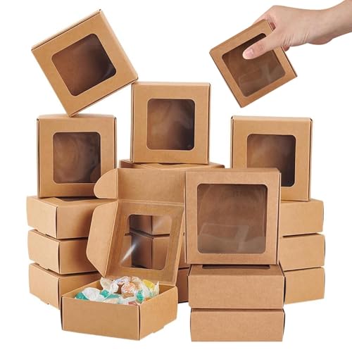 POHOVE 36Stück Kraftpapier Box mit Sichtfenster,Keksschachtel,Braune Geschenkboxen, Cupcake Boxen, Geschenkschachteln Kleine Schachteln für Kekse Kuchen Geschenke Dessert von POHOVE