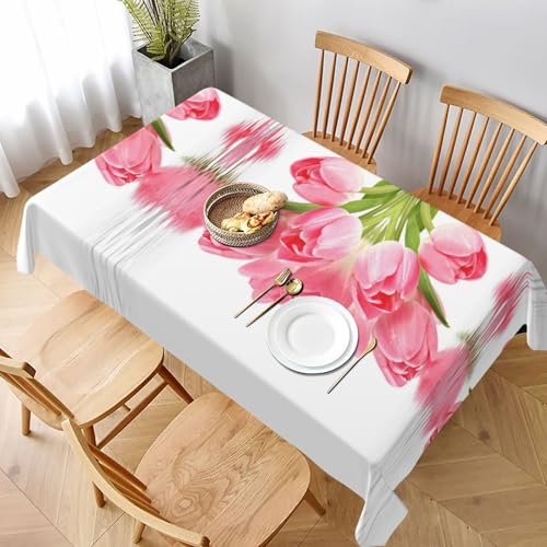 POKIKKJH Hübsche rosa Tischdecke mit Blumenmuster aus Polyestergewebe, geeignet für Restaurants, Küche und Partydekoration, geeignet für quadratische Tische, leicht zu reinigen und Tischdekoration von POKIKKJH