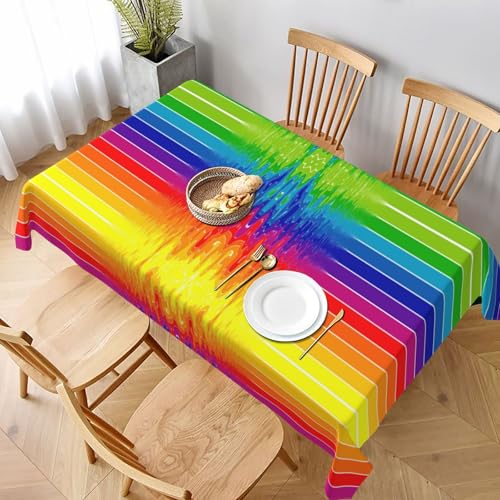 POKIKKJH Quadratische Tischdecke mit Regenbogenstreifen aus Polyestergewebe, geeignet für Restaurants, Küche und Partydekoration, geeignet für quadratische Tische, leicht zu reinigen und als von POKIKKJH