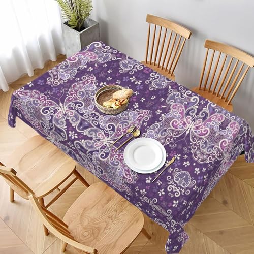 POKIKKJH Quadratische Tischdecke mit violetten Schmetterlingen aus Polyestergewebe, geeignet für Restaurants, Küche und Partydekoration, geeignet für quadratische Tische, leicht zu reinigen und als von POKIKKJH