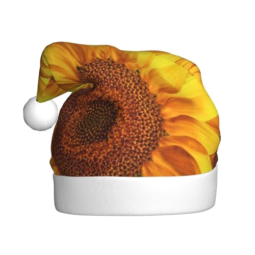 POKIKKJH Weihnachtsmütze für Erwachsene, gelbe Sonnenblume, bedruckt, Plüsch, Weihnachtsmannmütze, Weihnachtsfeier, Feier, Kopfbedeckung, Urlaubsdekorationen von POKIKKJH