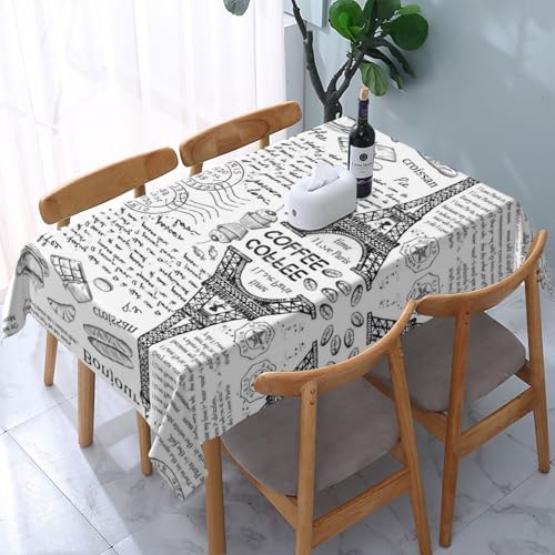 Pariser Kaffee-Tischdecke mit Eiffelturm, quadratisch, lang, dekorativ, Polyester, wasserdicht und knitterfrei, geeignet für Familienfeiern, Küchen, Partys, Picknicks im Freien, 137 x 183 cm von POKIKKJH