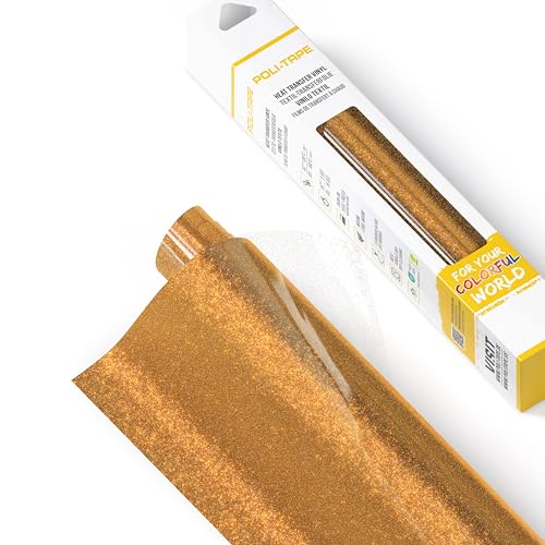 POLI-FLEX® PEARL GLITTER® - Glitzerfolie für Textilien – Flexfolie mit Glitter-Effekt zum Aufbügeln, Plotterfolie für DIY Shirts, Dunkles Gold, 30,5 cm x 61 cm von POLI-TAPE