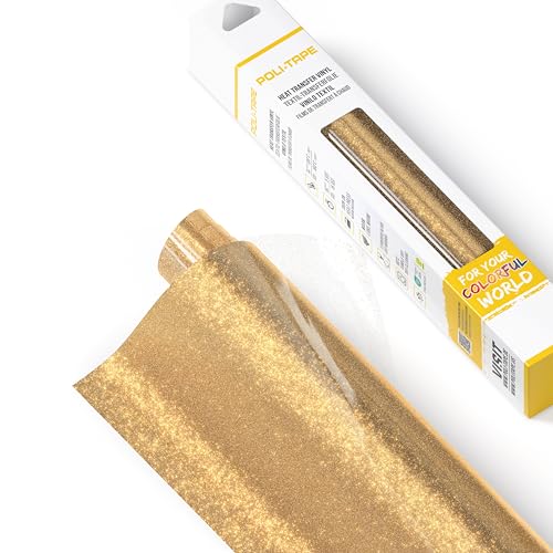 POLI-FLEX® PEARL GLITTER® - Glitzerfolie für Textilien – Flexfolie mit Glitter-Effekt zum Aufbügeln, Plotterfolie für DIY Shirts, Light Gold, 30,5 cm x 61 cm von POLI-TAPE