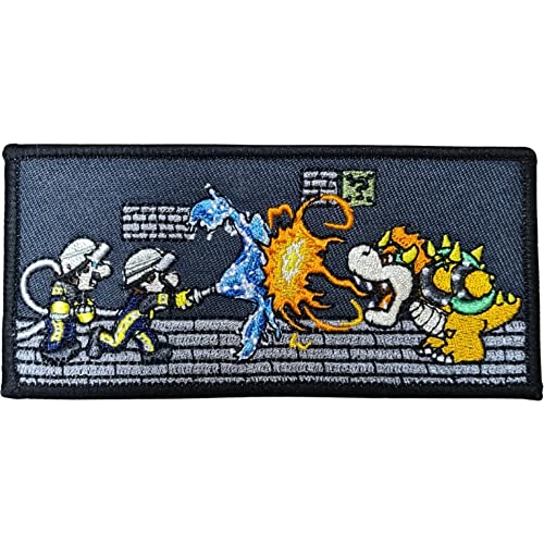 POLIZEIMEMESSHOP - Fire & Water Textil Patch - Mario - Luigi - Game - Feuerwehr - Bowser - Retro - Pixel von POLIZEIMEMESSHOP