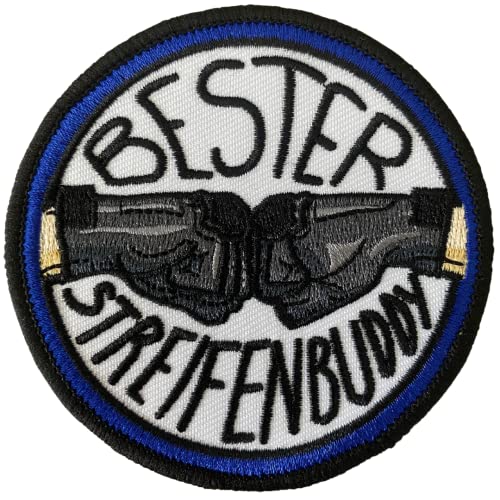 Polizeimemesshop Bester Streifenbuddy Textil Patch mit Klett - Polizei - Buddy - Blue Line von Polizeimemesshop