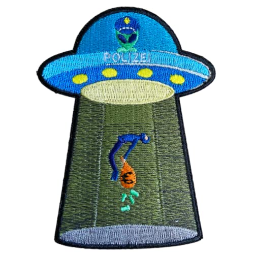 Polizeimemesshop Polizei UFO Textil Patch - Funpatch - Polizeialien - Police-UFO - Klettpatch von POLIZEIMEMESSHOP