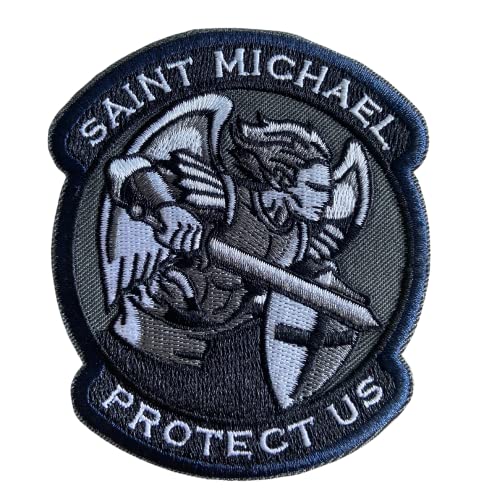 Polizeimemesshop St.Michael Textilpatch mit Klett - Polizei Patch - Klettpatch - Schutzpatron - Protect Us von Polizeimemesshop