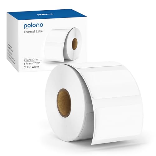 POLONO 2,25" x 1,25"(57x32mm) Thermodirektetikett, Selbstklebende Thermoaufkleber für Adressen & Versand, UPC-Barcodes, (1000 Etiketten, Weiß)(Die Verpackung kann variieren) von POLONO