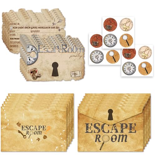 12 PCS Escape Room Einladungen Set beinhaltet 12 Pcs Escape Room Einladungskarten 12 Pcs Escape Room Umschläge 12 Escape Room Aufkleber für Jungen Mädchen Geburtstagseinladungen Party Einladungen von POMNUG