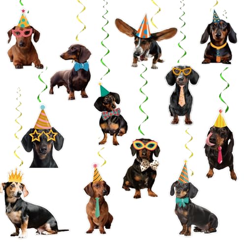 24 Pcs Dachshund Hängende Wirbel Lustige Dachshund Spiralen Decke Wirbel Dekorationen Dachshund Hund Hängende Dekorationen für Dachshund Geburtstag Dekorationen Party Zubehör von POMNUG