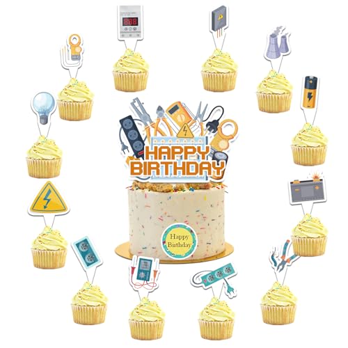 25 Stück Elektriker Kuchen Dekorationen Elektriker Kuchen Topper Cupcake Topper für Elektriker Geburtstag Party Dekorationen Power Elektriker Lineman Geburtstag Party Supplies von POMNUG