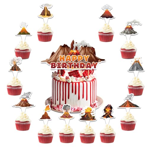 POMNUG Vulkan 25 Stück Kuchen Topper Cupcake Toppers Lava Geburtstagsdeko für Vulkan Party Dekorationen Lava Geburtstag Party Lieferungen von POMNUG