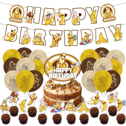 Banane Geburtstag Party Dekorationen Banane Party Zubehör Beinhaltet Banane Geburtstag Banner Kuchen Topper Cupcake Toppers Ballons für Obst Geburtstag Dekorationen Baby Dusche Zubehör von POMNUG