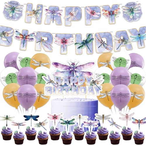 Dragonfly Geburtstag Dekorationen Dragonfly Party Zubehör beinhaltet Dragonfly Geburtstag Banner Kuchen Topper Cupcake Toppers Ballons für Insekt Dragonfly Geburtstag Dekorationen von POMNUG