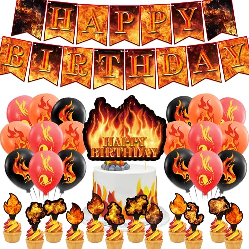 Feuerwehr Party Dekorationen Feuer Geburtstag Party Zubehör Feuer Geburtstag Banner Kuchen Topper Cupcake Toppers Ballons für Feuerwehr Geburtstag Party Zubehör Feuerwehr LKW Party Dekorationen von POMNUG