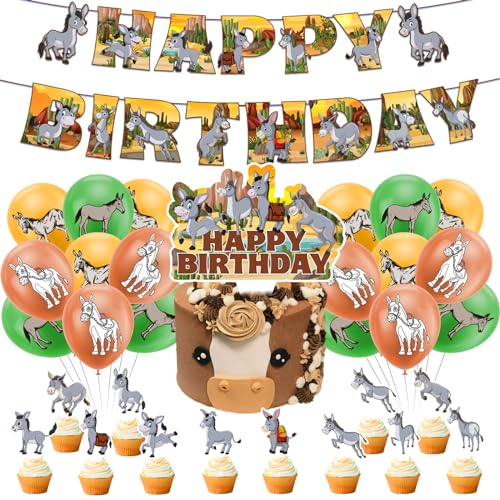 POMNUG Esel Geburtstag Party Supplies Esel Party Dekorationen Kit mit niedlichen Esel Geburtstag Banner Kuchen Topper Cupcake Topper Luftballons, POMNUG1 von POMNUG