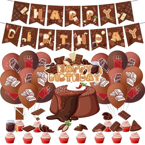 Schokolade Party Supplies Dekoration für Geburtstagsparty Schokolade Set mit Schokolade Birthday Banner Kuchen Cupcake Toppers Luftballons für Schokolade Baby Shower Dekoration von POMNUG