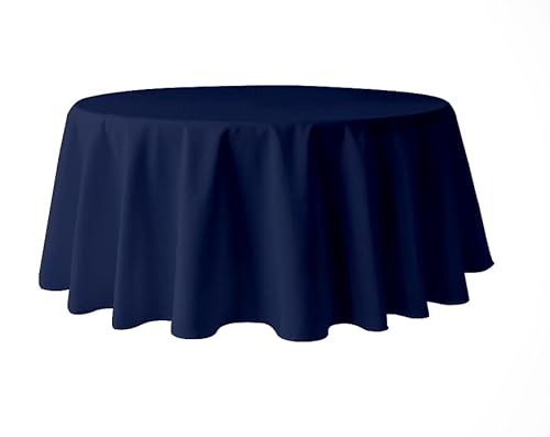 Pomp Marineblaue, runde Premium-Polyester-Tischdecke, 304,8 cm, knitter- und schmutzabweisend, pflegeleichter Stoff, passend für runde Tische von POMP