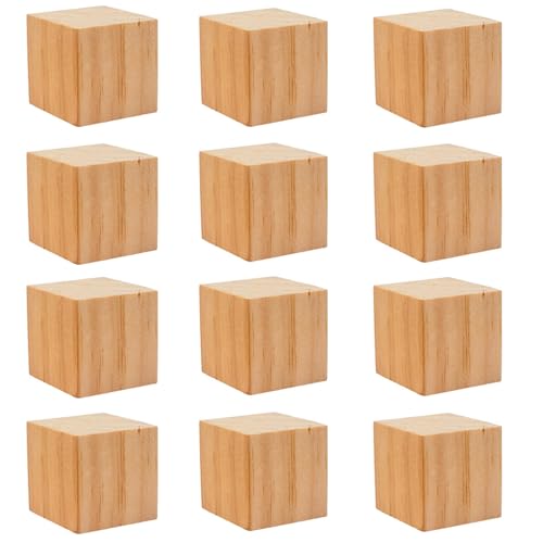 Holzblöcke zum Basteln, unlackierte Holzwürfel, 7,6 cm, natürliche Holzblöcke, quadratische Holzblöcke, Holzwürfel für Kunst und Handwerk und DIY-Projekte, 12 Stück von PONGJA