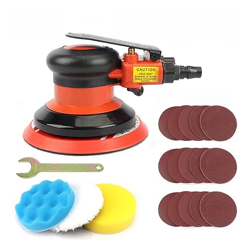 5 Zoll Pneumatische Air Sander Polierer Werkzeug 125 MM Polieren Gelegentliche Orbital Palm Maschine Schleifer for Autolack Pflege Rost entfernung,Bequem Und Stabil(Air Sander Set) von POOIQX