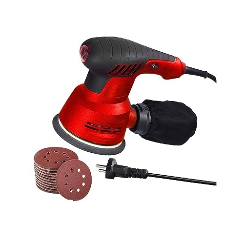 POOIQX Elektrischer Exzenterschleifer, 5 Zoll, 125 mm, Schleifplatte, elektrischer Schleifer, Holzverarbeitung, Möbel, Auto, Poliermaschine,Bequem Und Stabil(Rood) von POOIQX