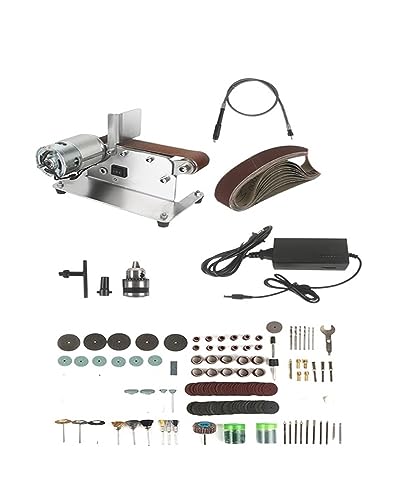 POOIQX Strom-Bandschleifer, Mini-Bandschleifmaschine, DIY-Schleifen, Polieren, Maschine mit Variabler Geschwindigkeit, Kantenschärfer,Bequem Und Stabil(Set 3) von POOIQX