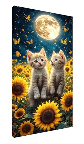 5D Diamond Painting Katze Sonnenblume Diamant Painting Bilder Kinder, Diamond Art Painting Full Zubehör, DIY Diamond Painting Erwachsene Groß Diamant Malerei Art Craft Wanddekoration 100x200cm J-308 von POOJNNPP