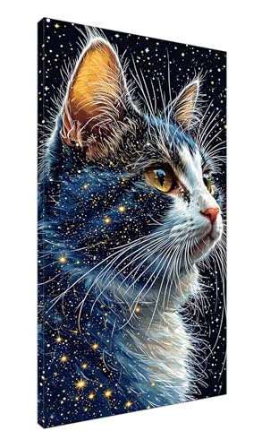 5D Diamond Painting Katze Tier Diamant Painting Bilder Kinder, Diamond Art Painting Full Zubehör, DIY Diamond Painting Erwachsene Groß Kreuzstich Diamant Malerei Art Craft Wanddekoration 40x80cm J-302 von POOJNNPP