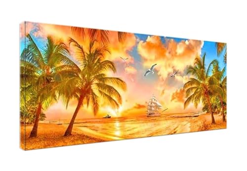 5D Diamond Painting Kokosnussbäume bei Sonnenuntergang Diamant Painting Bilder Kinder, Diamond Art Painting Full Zubehör, DIY Diamond Painting Erwachsene Groß Kreuzstich Diamant Malerei 100x200cm J291 von POOJNNPP