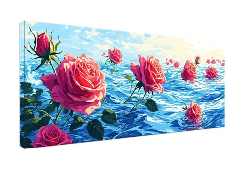 5D Diamond Painting Rosenmeer Diamant Painting Bilder Kinder, Diamond Art Painting Full Zubehör, DIY Diamond Painting Erwachsene Groß Kreuzstich Diamant Malerei Art Craft Wanddekoration 100x200cm J312 von POOJNNPP