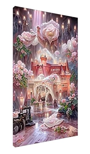 5D Diamond Painting Rosenschloss Diamant Painting Bilder Kinder, Diamond Art Painting Full Zubehör, Diamond Painting Erwachsene Groß Kreuzstich Diamant Malerei Art Craft Wanddekoration 100x200cm J-311 von POOJNNPP