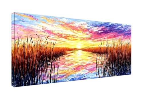 5D Diamond Painting Sonnenuntergang Schilf Diamant Painting Bilder Kinder, Diamond Art Painting Full Zubehör, Diamond Painting Erwachsene Groß Kreuzstich Diamant Malerei Wanddekoration 40x80cm J-283 von POOJNNPP