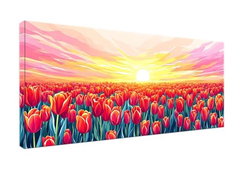 5D Diamond Painting Sonnenuntergang Tulpen Diamant Painting Bilder Kinder, Diamond Art Painting Full Zubehör, Diamond Painting Erwachsene Groß Kreuzstich Diamant Malerei Wanddekoration 40x80cm J-292 von POOJNNPP