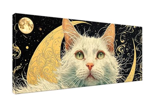 Katzenmond Diamond Painting Erwachsene Groß XXL 50x100cm, Diamant Painting Bilder Bastelset Geschenk Mädchen, Diamond Painting Zubehör Full Diamant Malerei Kunst Basteln Set für Home Wand Décor J-306 von POOJNNPP