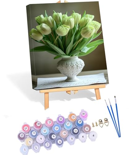 Tulpe Malen nach Zahlen Erwachsene, Malen Nach Zahlen Blume DIY Handgemalt Ölgemälde Kit, Paint by Numbers Mit 3 - Pinseln und Acrylfarbe Knitterfreie Leinwand Kit, Kreative Geschenk, 60x80cm P-471 von POOJNNPP