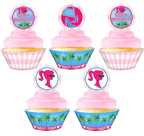 Glamour Girl Cupcake-Dekoration, 48-teilig, 24 Cupcake-Topper und 24 Förmchen, Pink Gingham Girl Party Supplies von POP parties